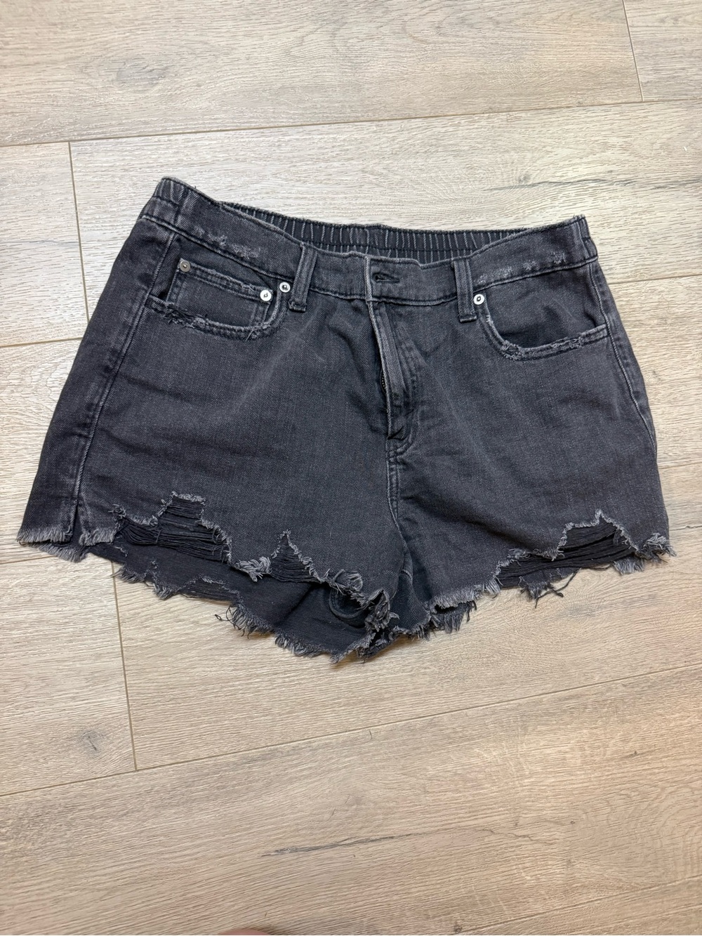 aerie Black Distressed Denim Shorts
